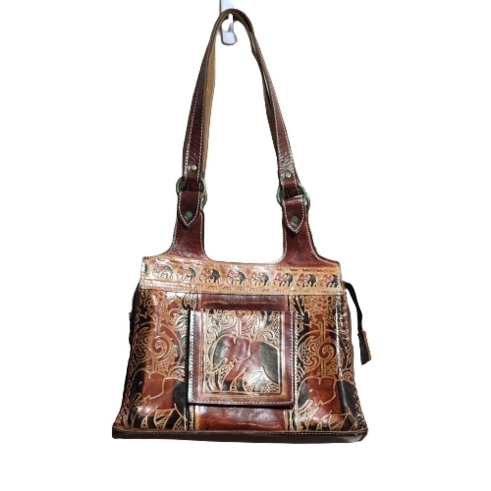 Vintage Boho hippie hand made  carved leather shoulder bag